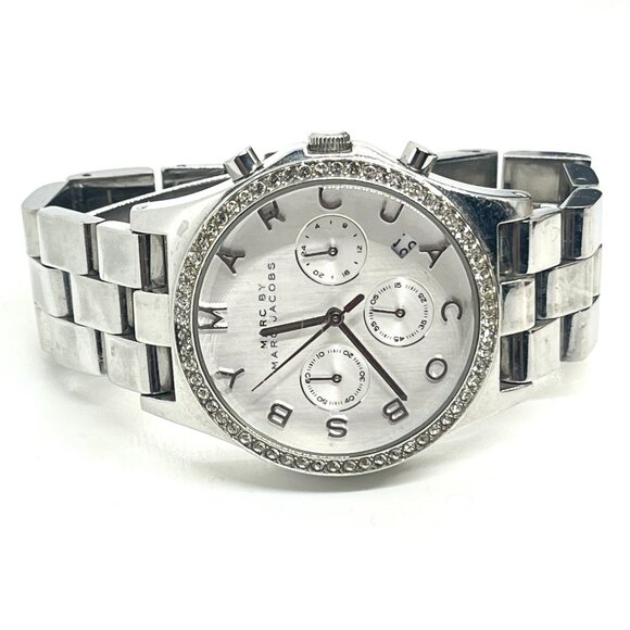 MARC JACOBS MBM3104 Stainless Steel Crystal Bezel Chronograph Watch Silver AS IS - Picture 1 of 13
